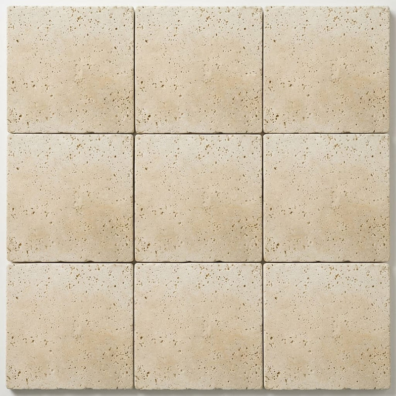 Ivory Travertine Tile 4x4 Tumbled close-up