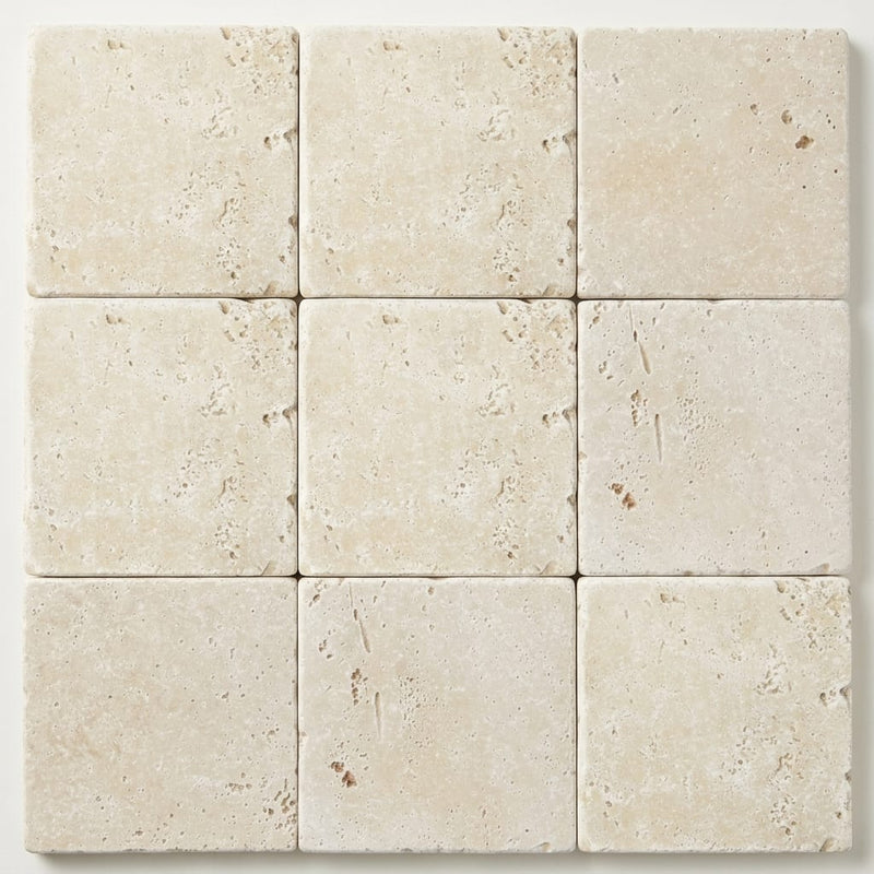 Ivory Travertine Tile 6x6 Tumbled close-up