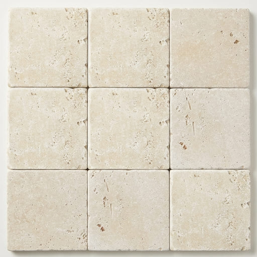 Ivory Travertine Tile 6x6 Tumbled close-up