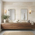 Ivory Vein Cut 18x36 Honed Travertine Tile — Bathroom vanity wall