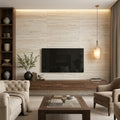 Ivory Vein Cut 18x36 Honed Travertine Tile — Living Room feature wall