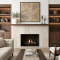 Ivory Vein Cut 18x36 Honed Travertine Tile — Living Room fireplace surround