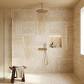 Ivory Vein Cut 24x24 Honed Travertine Tile — Bathroom shower wall