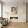 Ivory Vein Cut 24x24 Honed Travertine Tile — Living Room feature wall