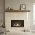 Ivory Vein Cut 24x24 Polished Travertine Tile — Living Room fireplace surround