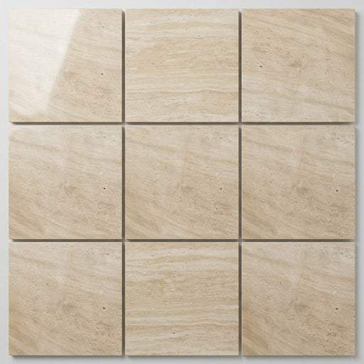 Ivory Vein Cut Travertine Tile 12x12 Polished close-up
