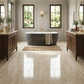 Ivory Vein Cut Travertine Tile 12x24 Polished — Bathroom floor