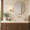 Ivory Vein Cut Travertine Tile 12x24 Polished — Bathroom vanity wall