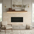 Ivory Vein Cut Travertine Tile 12x24 Polished — Living Room fireplace surround