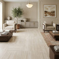 Ivory Vein Cut Travertine Tile 18x18 Honed — Family Room floor