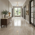 Ivory Vein Cut Travertine Tile 18x18 Polished — Hallway floor