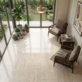 Ivory Vein Cut Travertine Tile 18x18 Polished — Sunroom floor