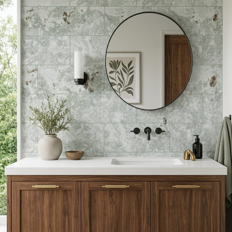 Jade 12x24 Honed Stone Marble & Dolomite Tile — Bathroom vanity wall