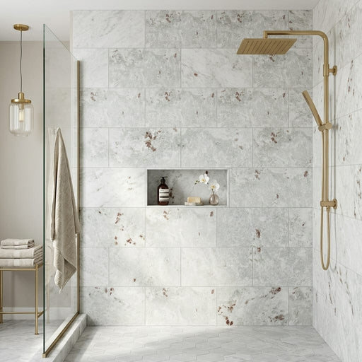 Jade Satin 12x24 Marble Tile — Bathroom shower wall