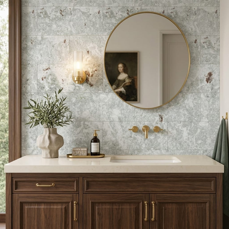 Jade Satin 12x24 Marble Tile — Bathroom vanity wall
