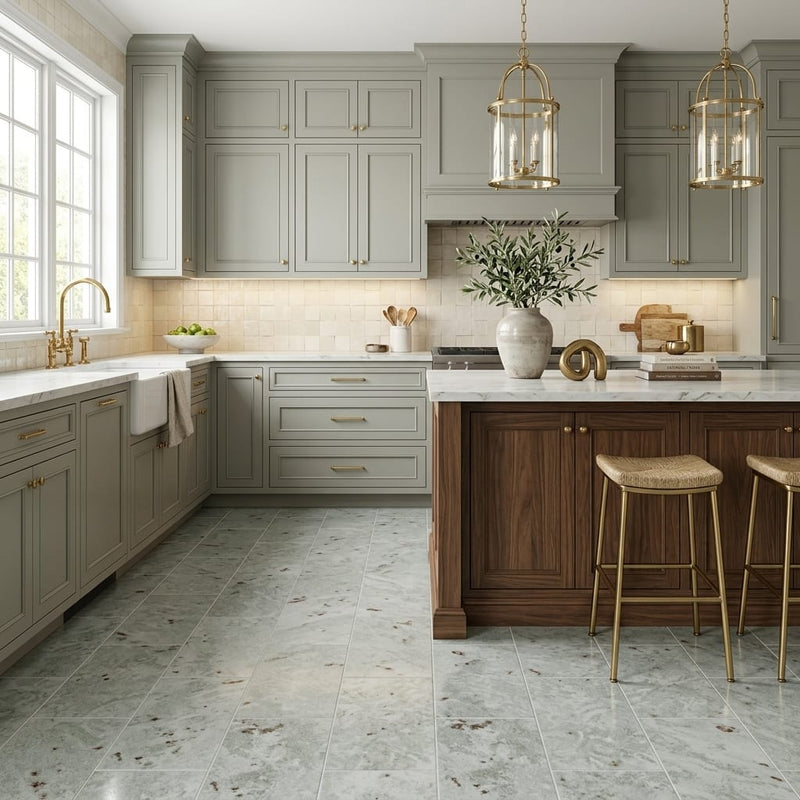 Jade Satin 12x24 Marble Tile — Kitchen floor