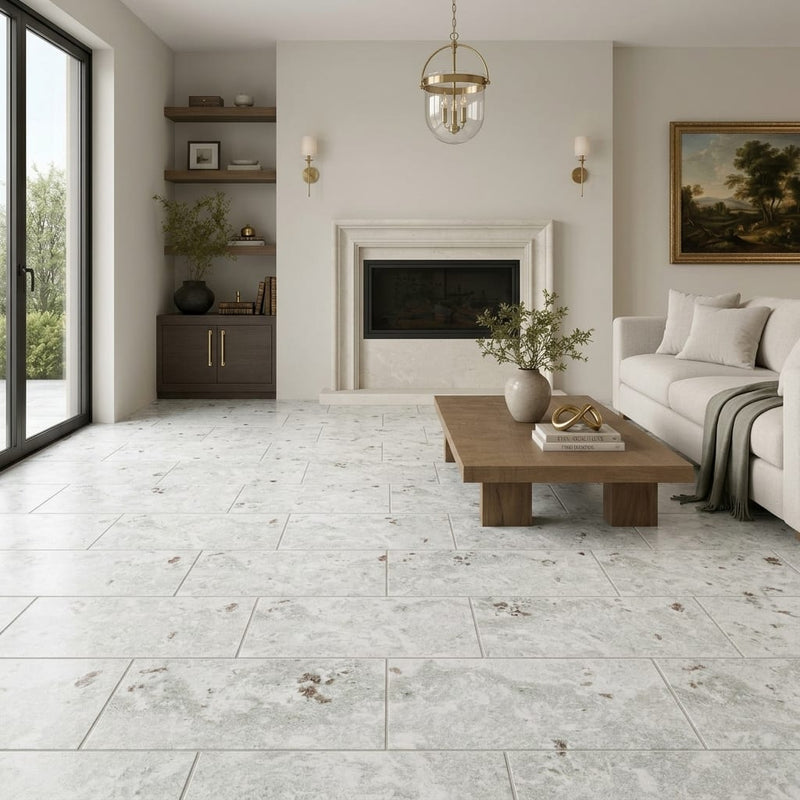 Jade Satin 12x24 Marble Tile — Living Room floor