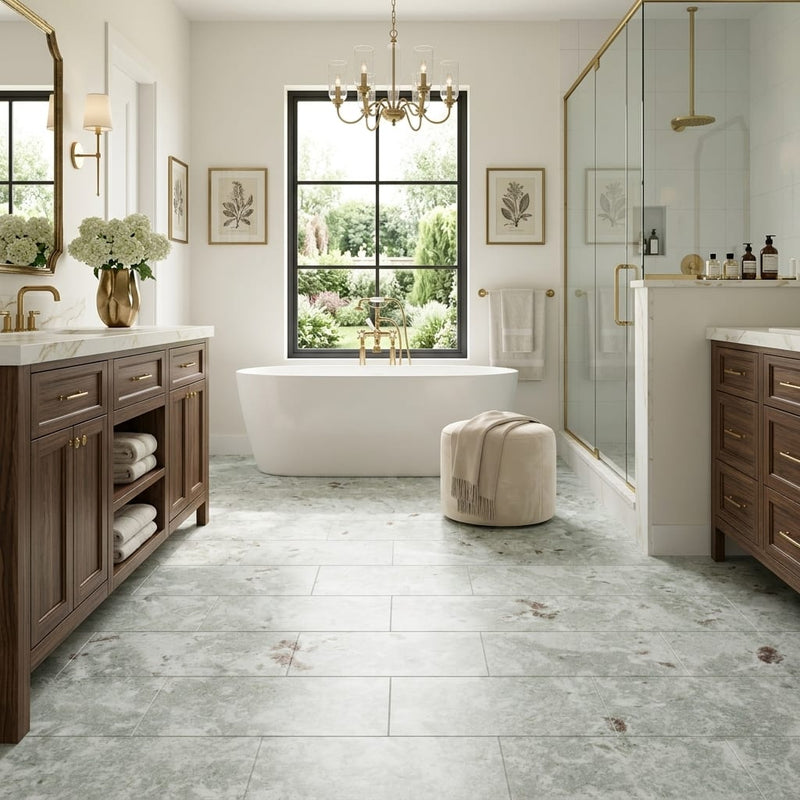 Jade Satin 12x24 Marble Tile — Primary Bath floor