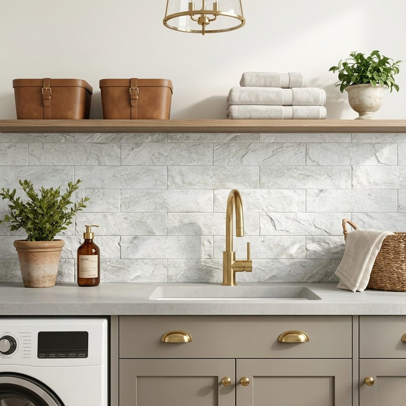 Jade Split 4x16 Marble Tile — Laundry Room backsplash