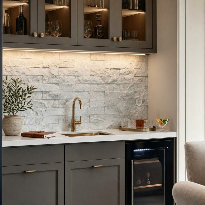 Jade Split 4x16 Marble Tile — Wet Bar backsplash