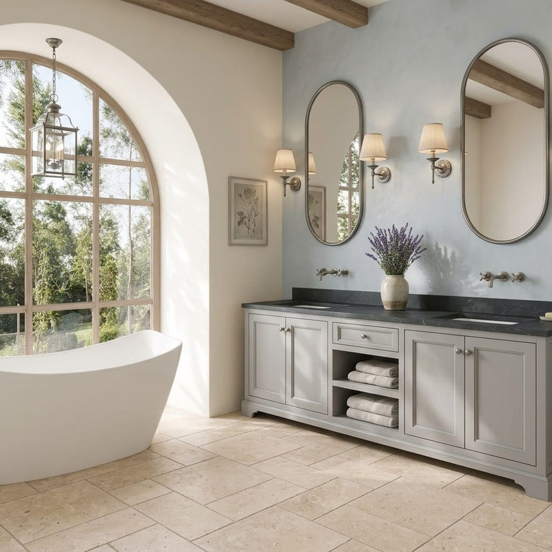 Jerusalem Stone Beige 8x8 8x16 16x16 16x24 Matte Limestone Tile — Bathroom floor