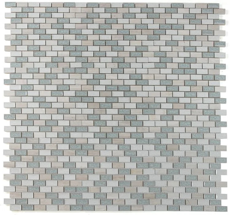 Jewel Swiss Blue 11.75x11.75 Brick Marble, Glass Mosaic