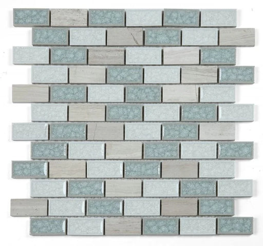Jewel Swiss Blue 11.75x11.75 Brick Marble, Glass Mosaic