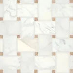 Jumbo Basketweave Marble Calacatta & Jura Beige Honed Dot 11.25x11.25 Mosaic