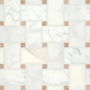 Jumbo Basketweave Marble Calacatta & Jura Beige Honed Dot 11.25x11.25 Mosaic