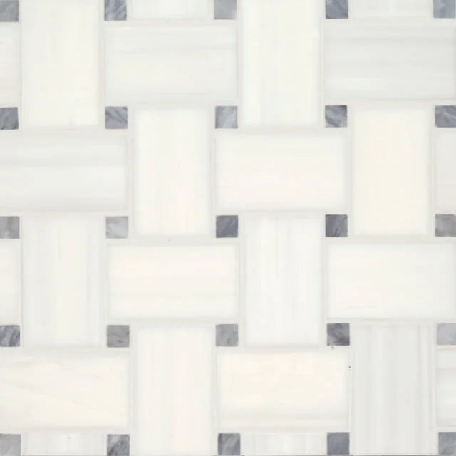 Jumbo Basketweave Dolomite & Bardiglio Dot 11.25x11.25 Honed Marble Mosaic Tile