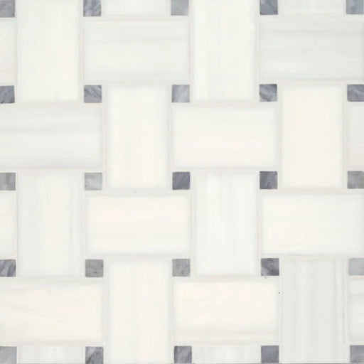 Jumbo Basketweave Dolomite & Bardiglio Dot 11.25x11.25 Honed Marble Mosaic Tile
