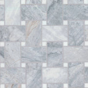 Jumbo Basketweave Glorious Blue & Thassos Dot 11.25x11.25 Honed Marble Mosaic