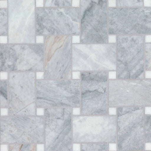 Jumbo Basketweave Glorious Blue & Thassos Dot 11.25x11.25 Honed Marble Mosaic