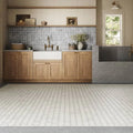 Jumbo Basketweave Oriental White & Cinder Grey Dot 11.25x11.25 Honed Marble Mosaic