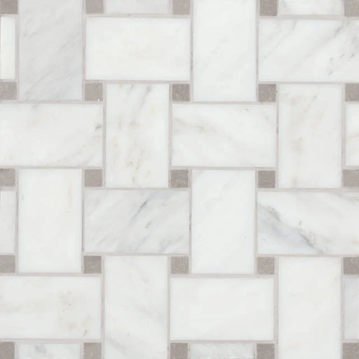 Jumbo Basketweave Oriental White & Cinder Grey Dot 11.25x11.25 Honed Marble Mosaic