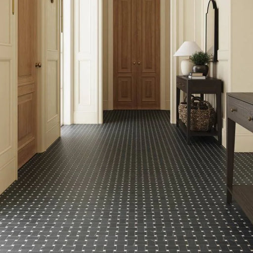 Jumbo Basketweave Sahara Noir & Beige Dot 11.25x11.25 Honed Marble Mosaic