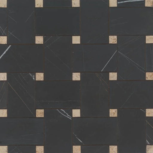 Jumbo Basketweave Sahara Noir & Beige Dot 11.25x11.25 Honed Marble Mosaic