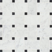 Jumbo Basketweave White Carrara & Absolute Black Dot 11.25x11.25 Honed Marble Mosaic