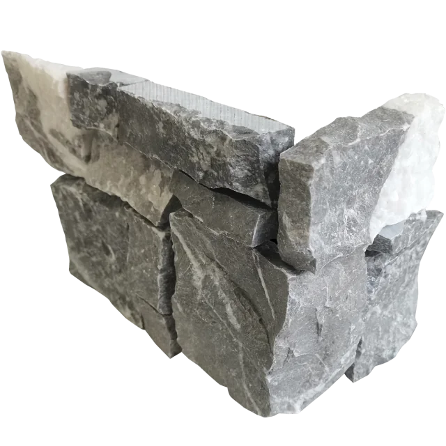 Jumbo Fossil Grey 20x8 Wired Mesh Quartzite Ledger Corner