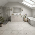 Jura Gray Honed 12x12 Limestone Tile — Bathroom floor