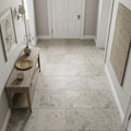Jura Gray Honed 12x12 Limestone Tile — Hallway floor