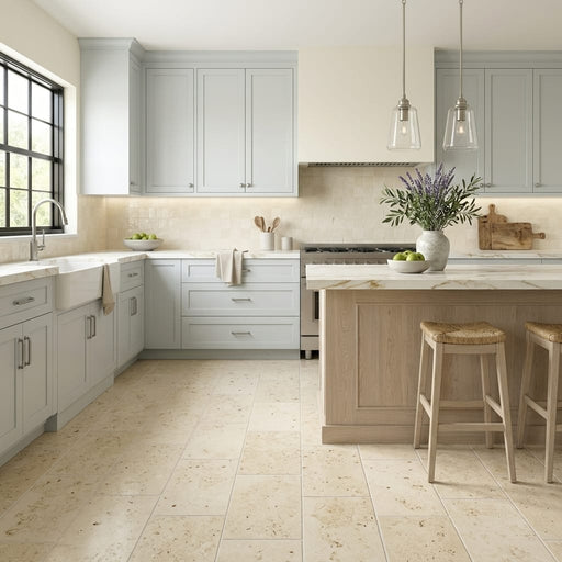 Jurastone Beige Limestone Tile 12x24 Honed 3/8 inch — Kitchen floor
