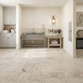 Jurastone Grey Limestone Tile 12x12 Honed 3/8 inch — Basement floor
