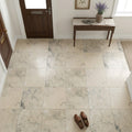 Jurastone Grey Limestone Tile 12x12 Honed 3/8 inch — Foyer floor