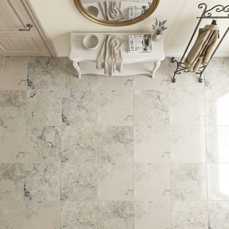 Jurastone Grey Limestone Tile 24x24 Honed — Foyer floor