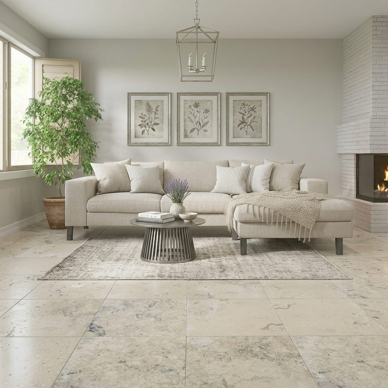 Jurastone Grey Limestone Tile 24x24 Honed — Living Room floor