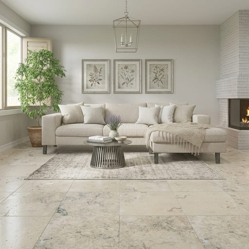 Jurastone Grey Limestone Tile 24x24 Honed — Living Room floor