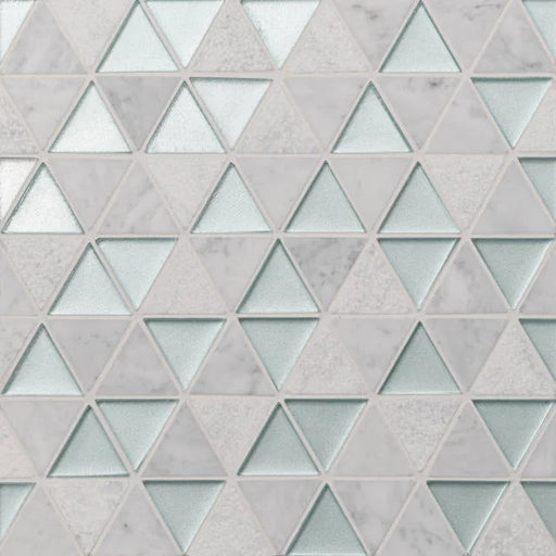 Kaikos Blue & White Carrara 10x9.5 1-3/4 Triangle Glass Stone Mosaic