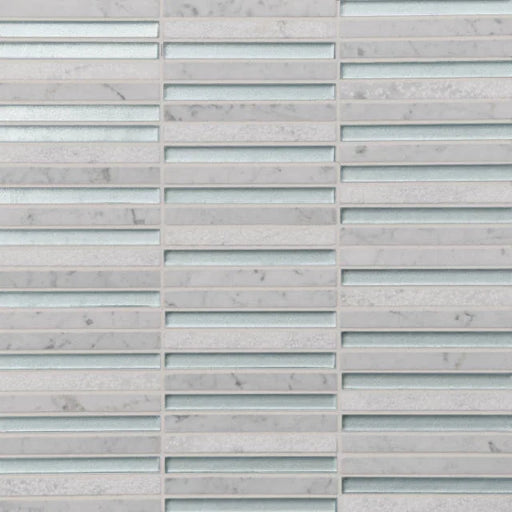 Kaikos Blue & White Carrara 12x11.75 3/8x4 Stacked Glass Stone Mosaic