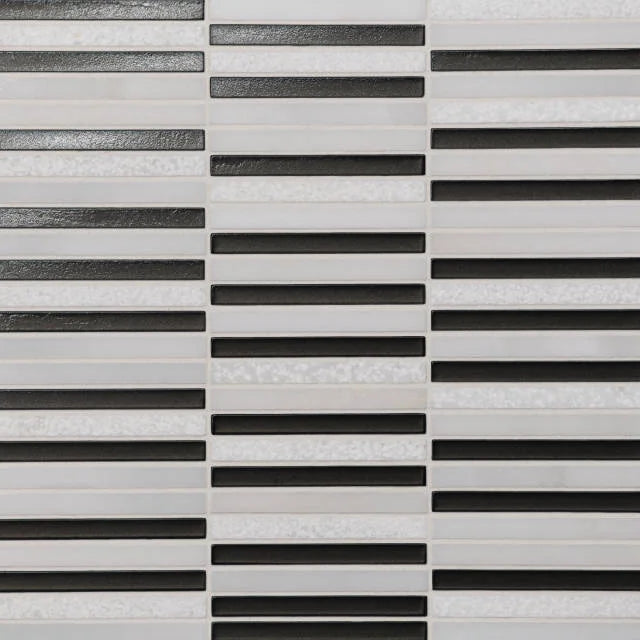 Kaikos Brown & Oriental White 12x11.75 Stacked Glass/Stone Mosaic